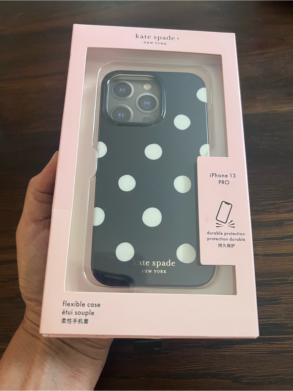 kate spade Black with White Polka Dot iPhone 13 Pro Phone Case- new in box!